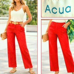 Acua Linen Blend 8”Rise Wide Leg Pants Red Adjustable Waist Resort Chic Size L
